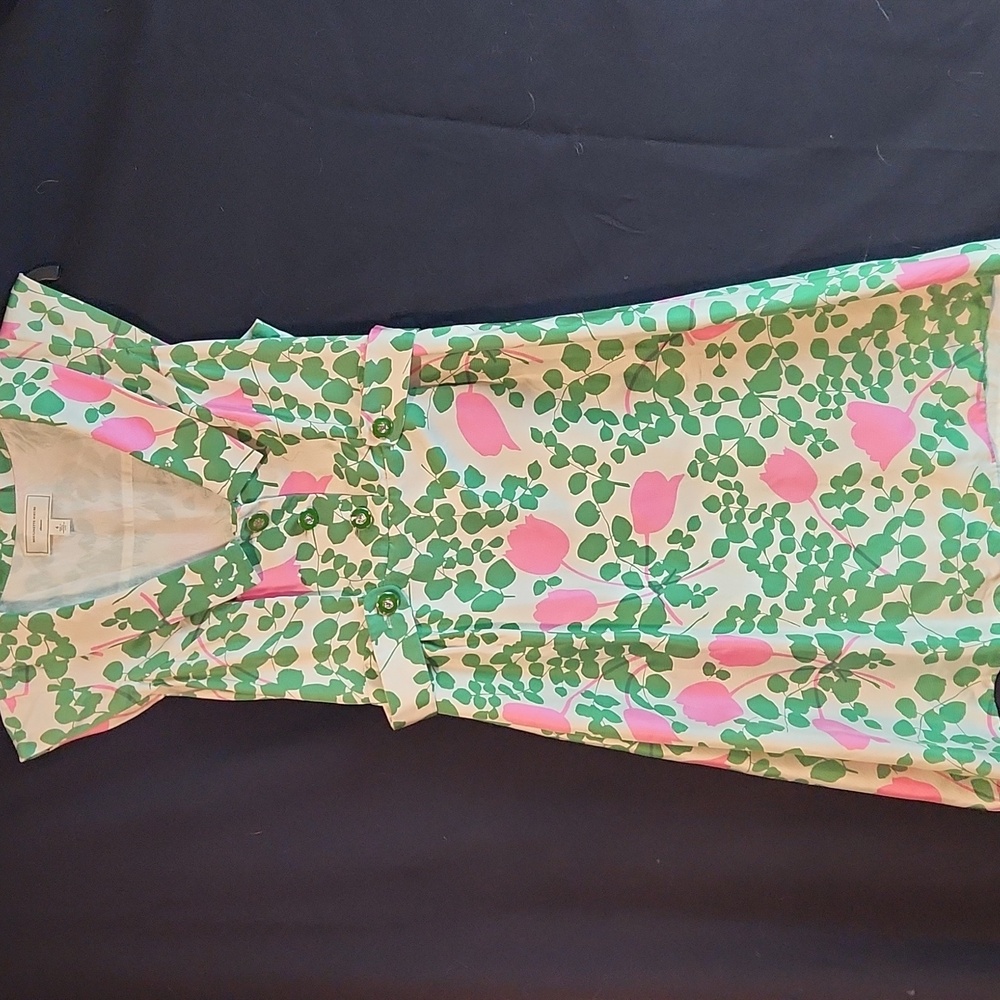 Moulinette Soeurs Midi green pink and white floral dress with lining, size 6